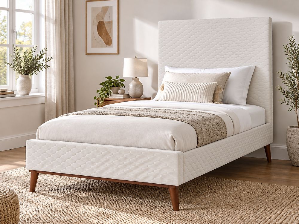 Säng med lamellram Sammet BAYONNE 90 x 200 cm Off-White