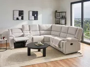 Manual Recliner Corner Sofa 5 Seater ROKKE Fabric Off-White Light Beige Left Hand_1105408