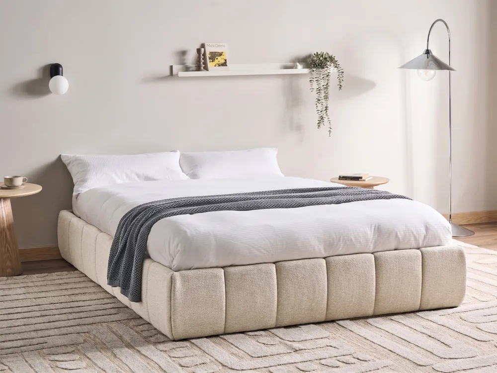 Ottoman Bed without Headboard GENAS Fabric Light Beige 140 x 200 cm (EU Double)