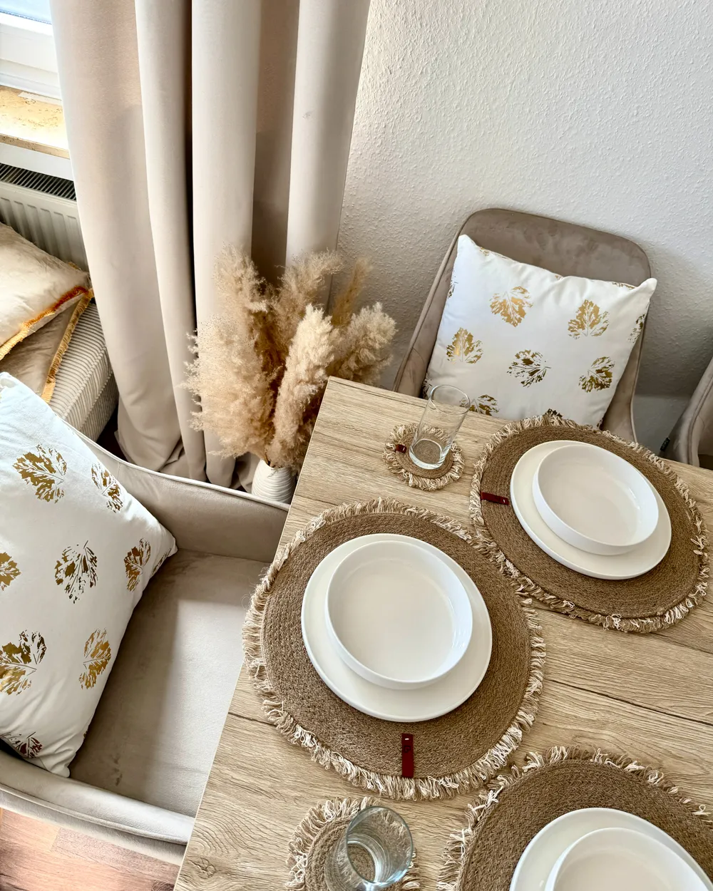 12 Piece Placemats and Coasters Set RIBBERY Jute Natural_983396