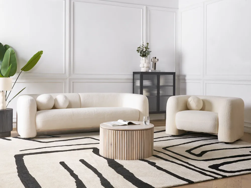 Living Room Set 4 Seater LEIREN Boucle White
