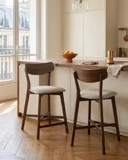 Set of 2 Bar Chairs HOLLY Wood Brown/ Beige_1060325