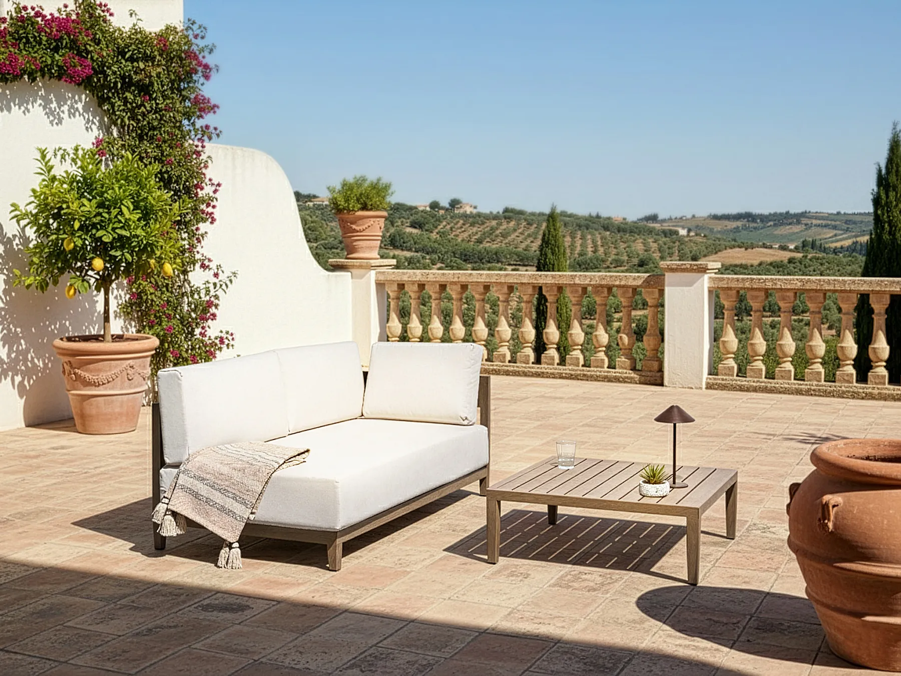 Garden Sofa with Table 2 Seater SAMPIERI Metal Brown_1000094