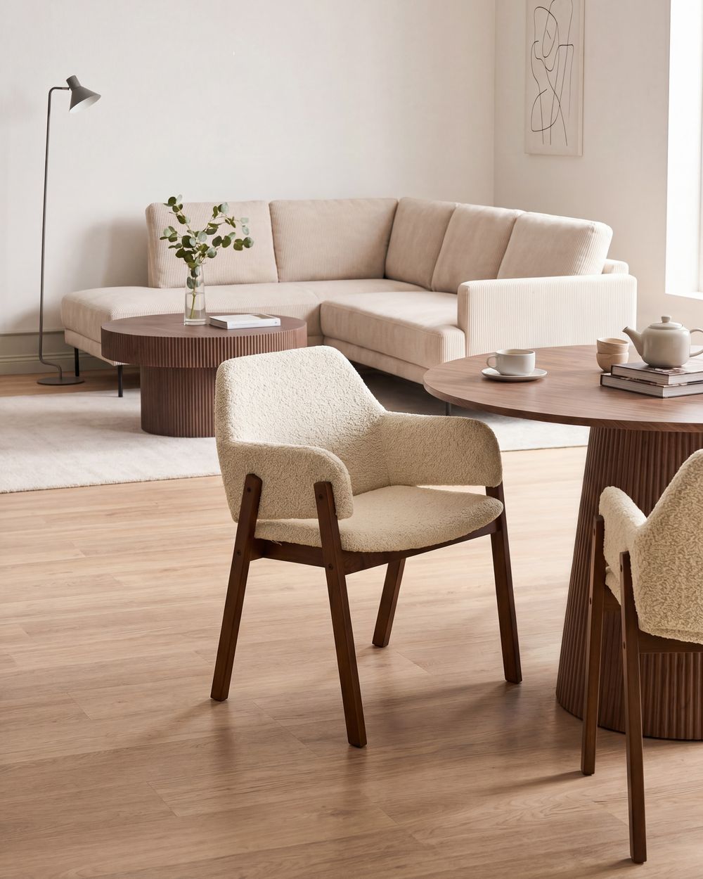 Set med 2 matstolar ALBION Bouclé Ljusbeige