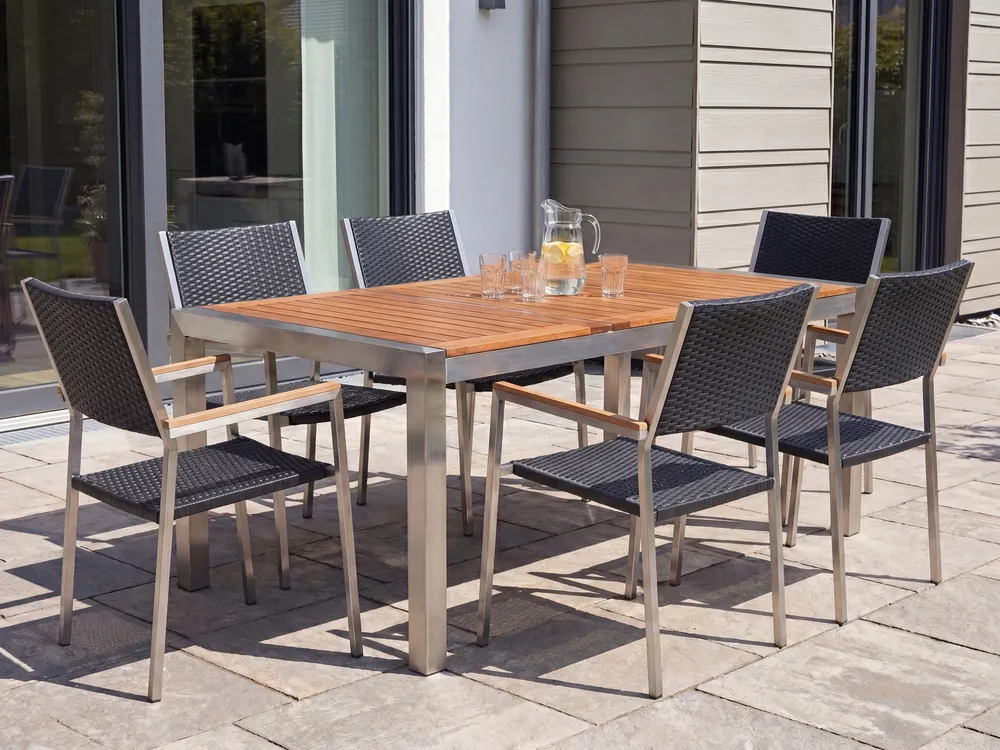 Garden Dining Set 6 Seater GROSSETO Eucalyptus Wood Brown/ Black