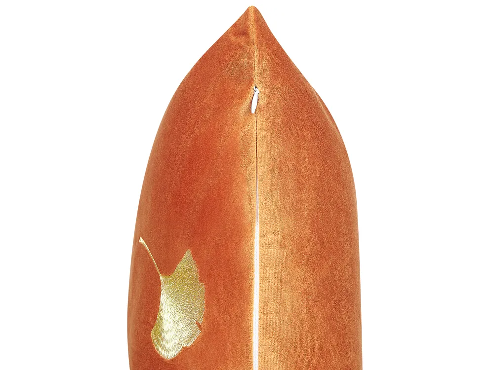 Set med 2 prydnadskuddar TULIP 45 x 45 cm Sammet Orange Växtmotiv_837971