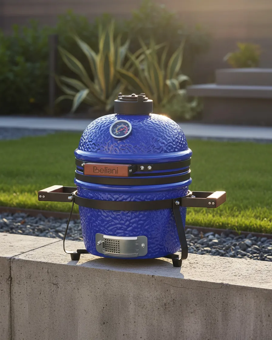 Mini Charcoal BBQ Grill KAMADO Ceramic Blue
