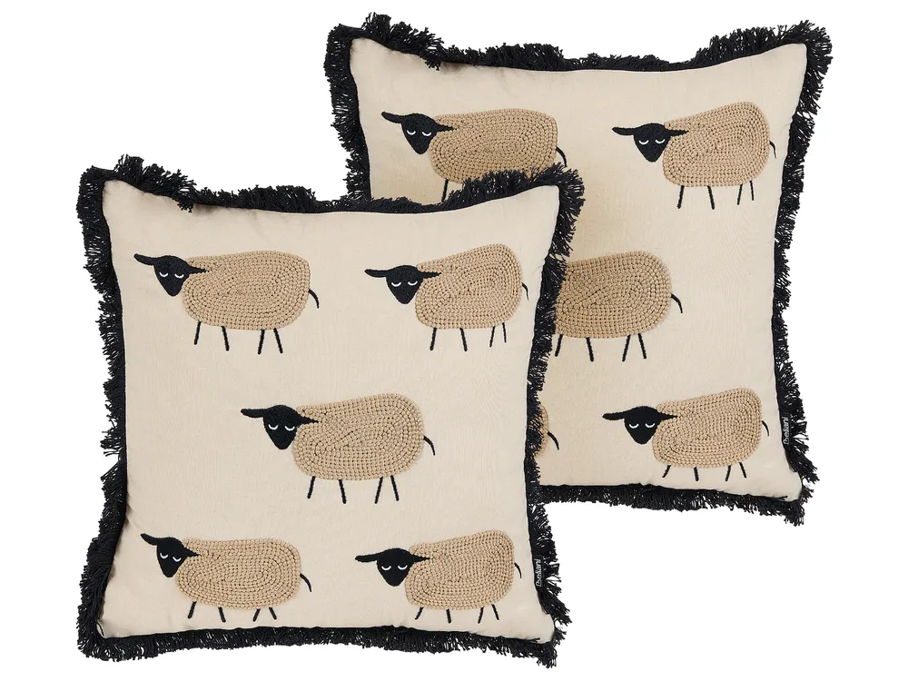 Set of 2 Decorative Cushions BANNU Boucle 45 x 45 cm Beige