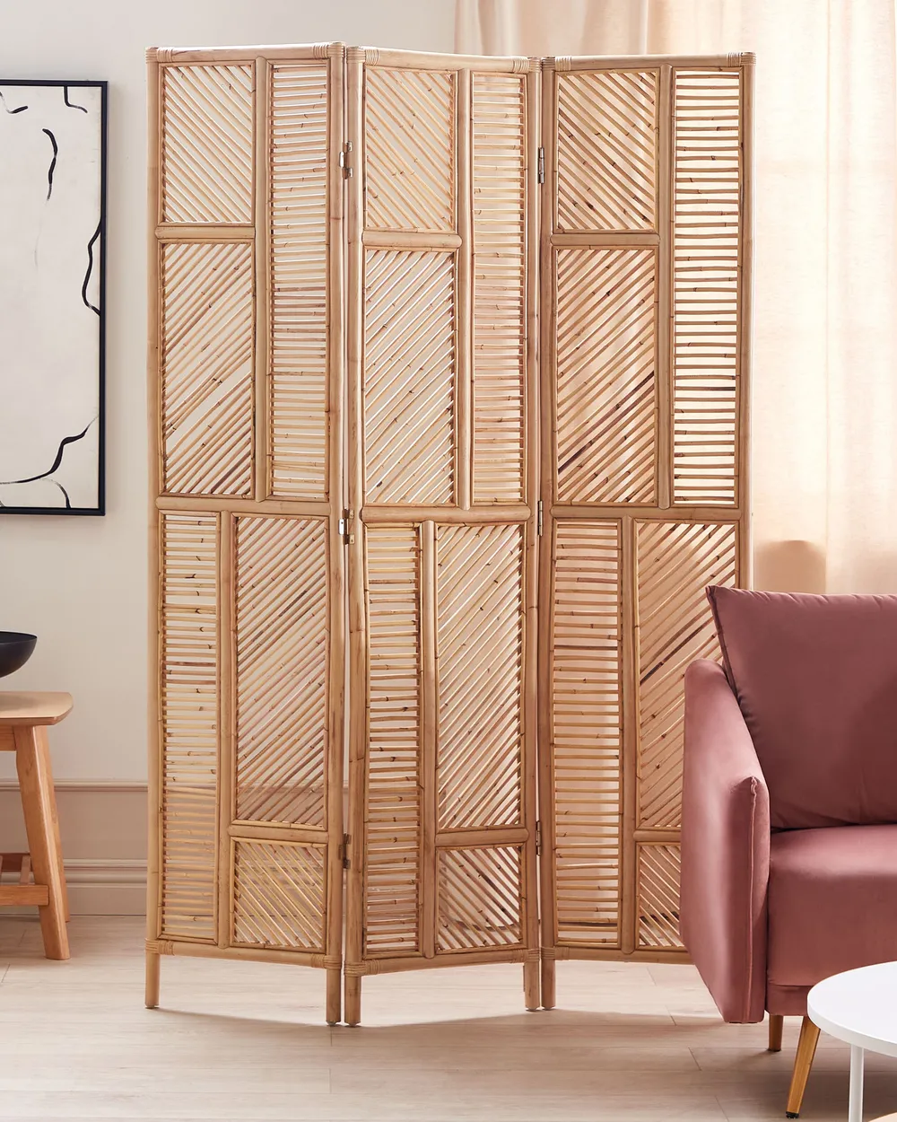Rumsavdelare med 3 paneler LAMEZIA 117 cm 180 cm Ljusbrun