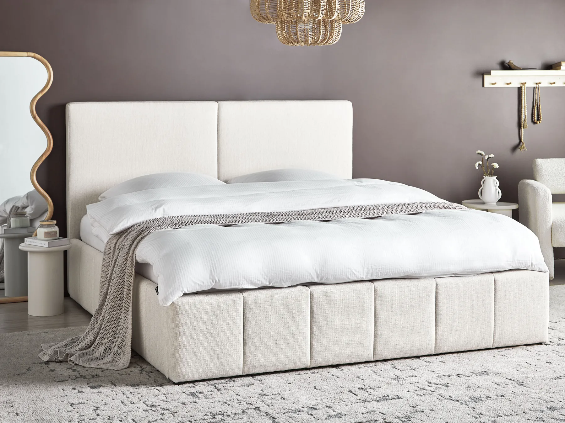 Ottoman Bed CASTELNAVET Fabric Off-White 180 x 200 cm (EU Super King)_972840