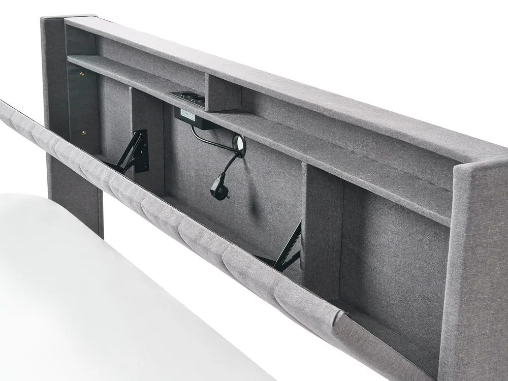 Säng med LED-belysning BEAULIEU Mörkgrå 160 x 200 cm med förvaring med USB-port_993607