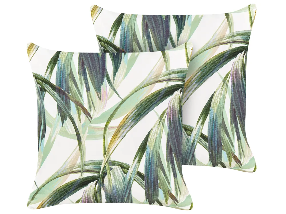 Set of 2 Outdoor Cushions CALDERINA Plant Pattern 45 x 45 cm Green