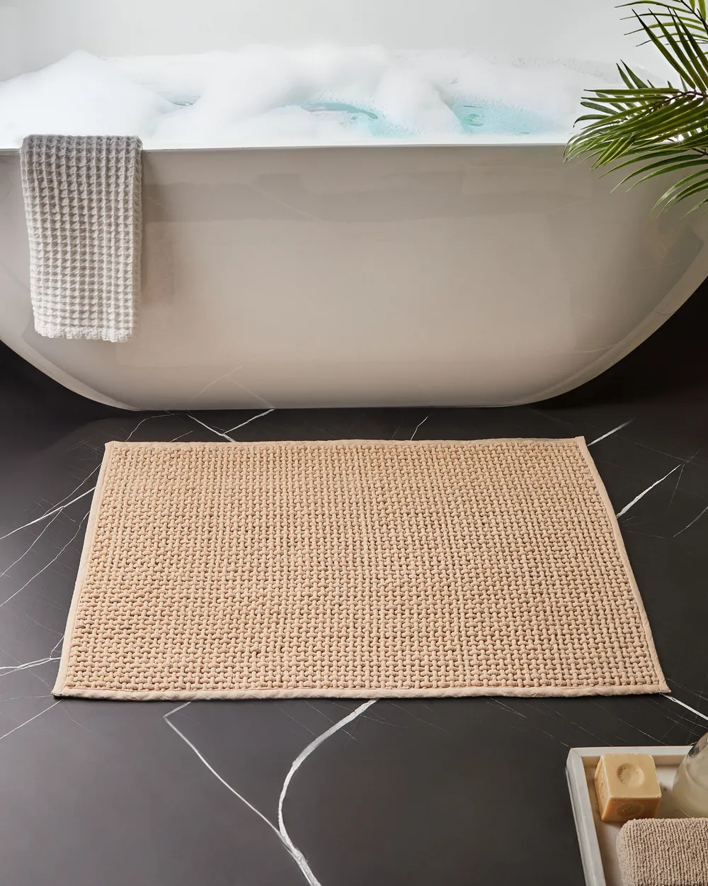 Bath Mat KARAD Beige 60 x 90 cm Cotton