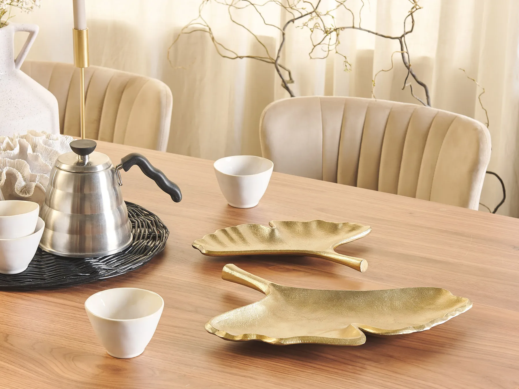 Set of 2 Trinket Dishes Leaf PALENQUE Metal Gold_822972