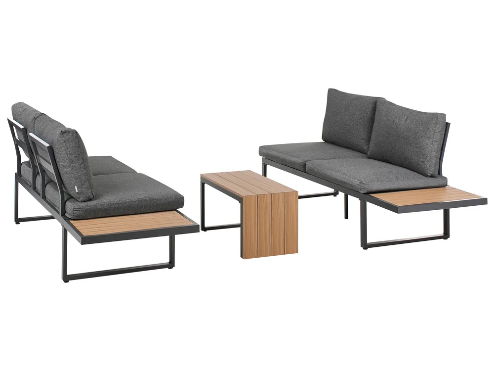 Garden Corner Sofa with Table 4 Seater PIENZA Light Brown/ Grey Left Hand_1003089