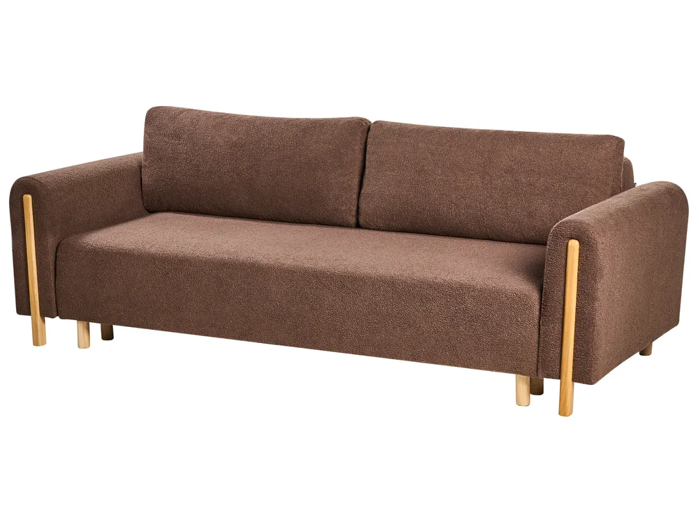 Sofa Bed 3 Seater KVAM with Storage Boucle Brown_1021887