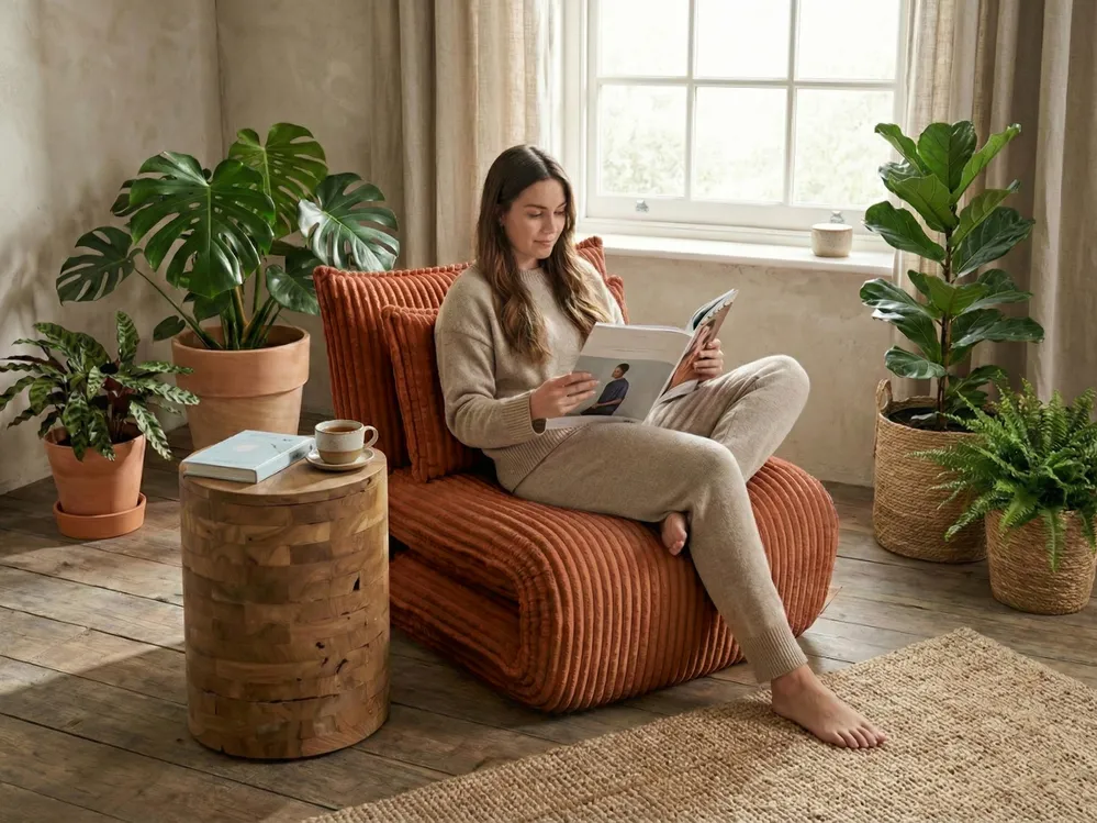 Single Sofa Bed LYSEKIL Corduroy Golden Brown_1058916