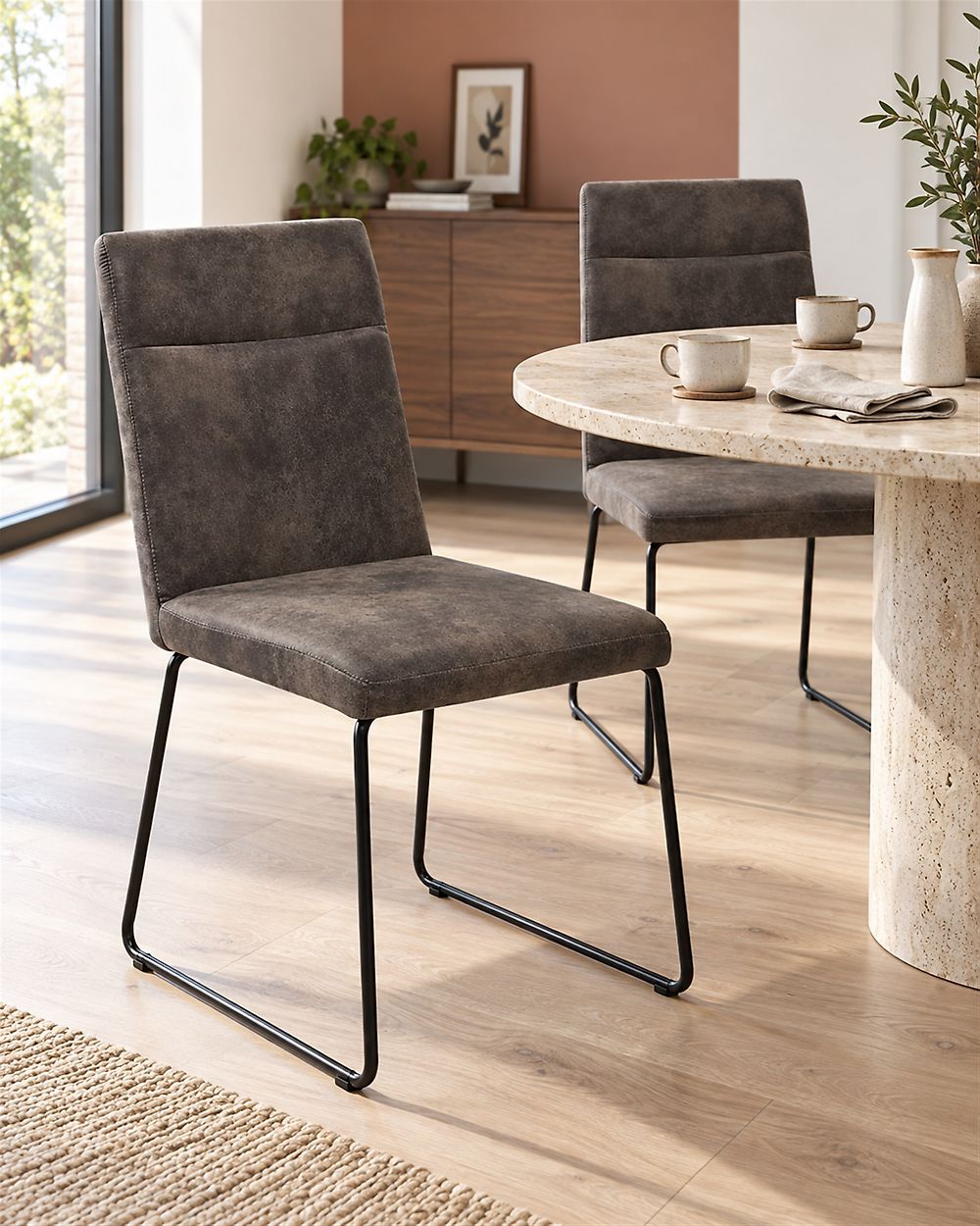 Set of 2 Dining Chairs NEVADA Fabric Dark Grey