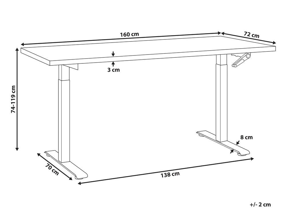 Manuellt höj- och sänkbart skrivbord DESTINES 160 cm 72 cm Brun/ Vit_898855