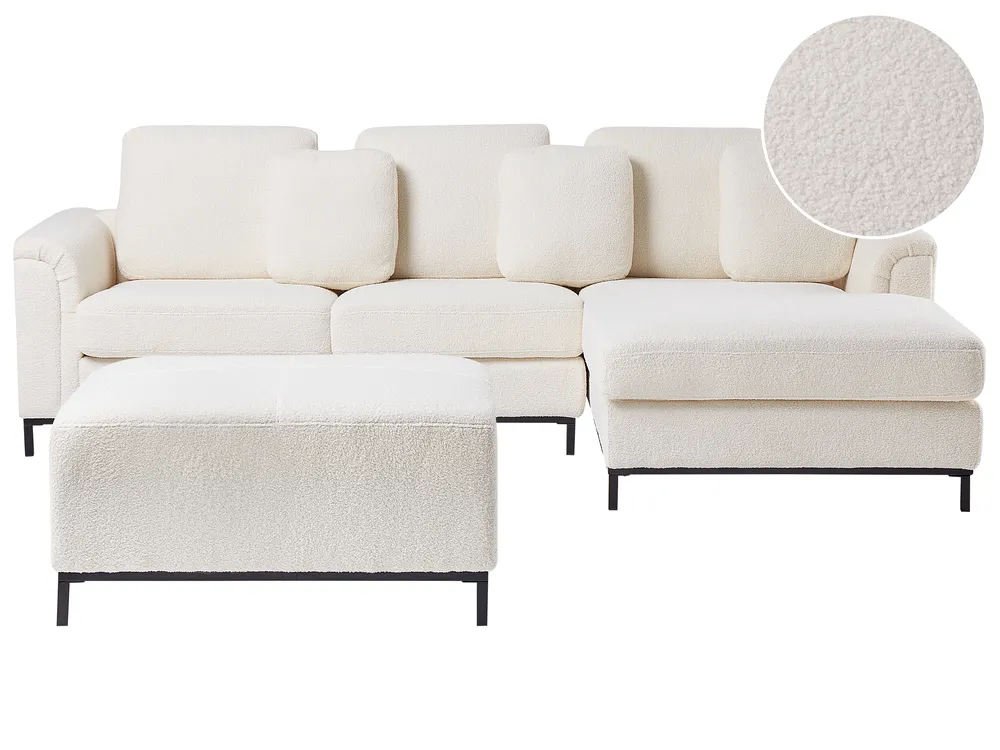 Corner Sofa 5 Seater OSLO with Ottoman Boucle White Left Hand_946699