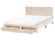 Bed with Storage Drawers LONZAC Velvet Beige 160 x 200 cm (EU King Size)_1014700