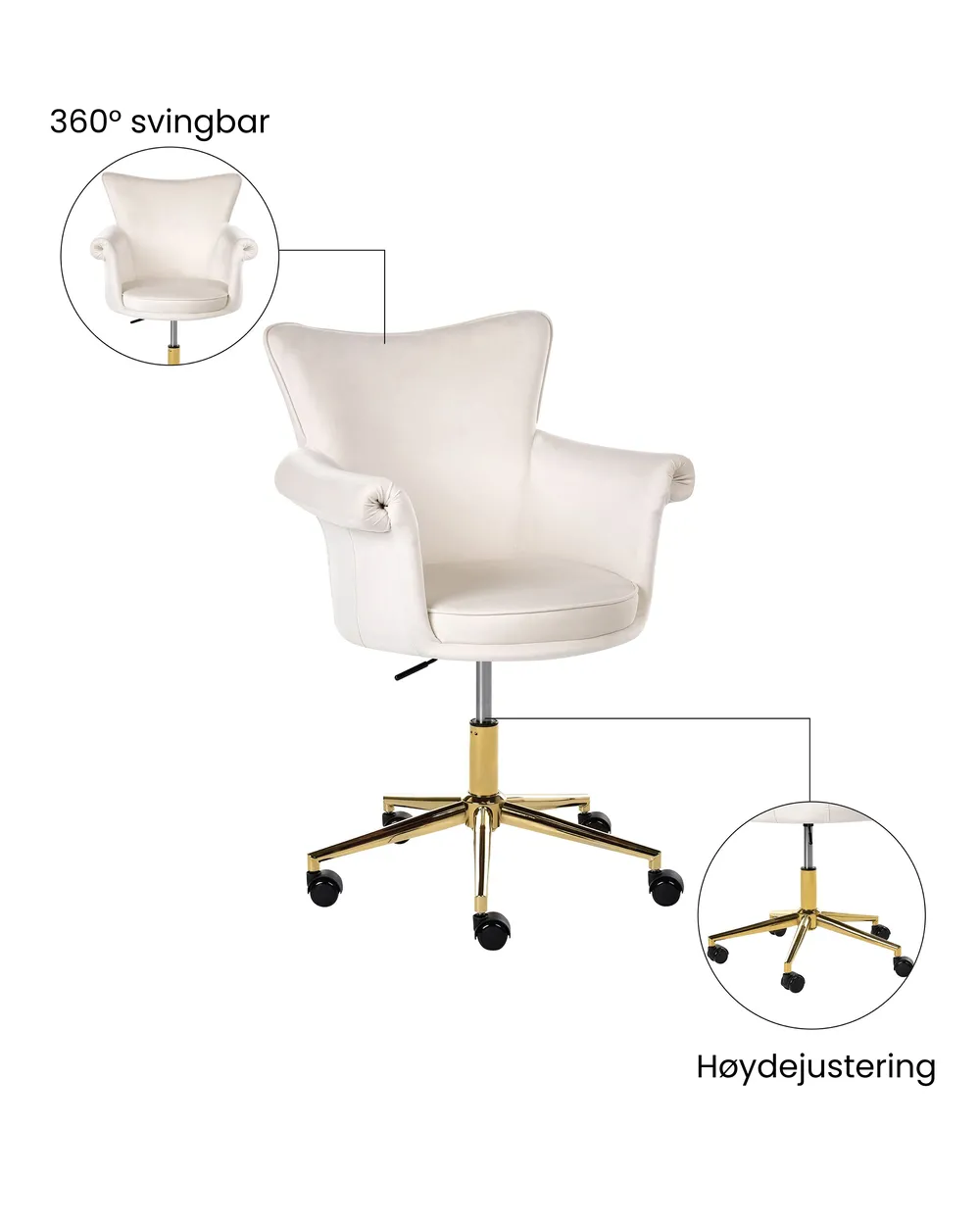 Kontorstol VELENCIA Fløyel Off white_1065160