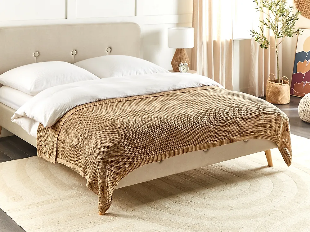 Bedspread ILEN Cotton 150 x 200 cm Light Brown