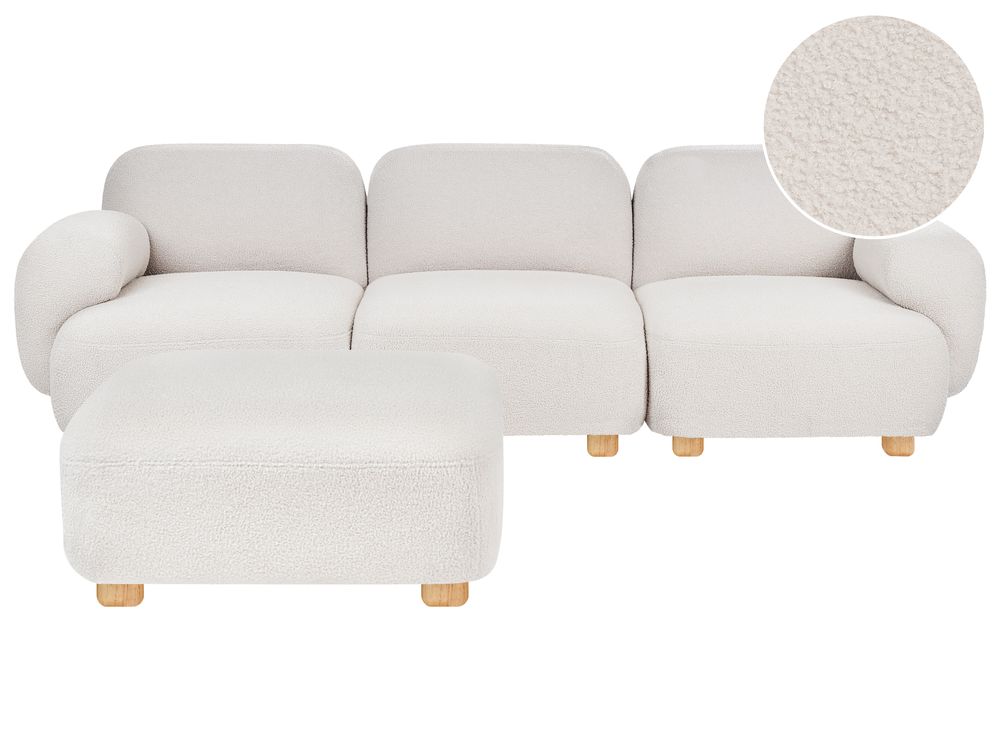 Modulsofa 3-seter AMLI med fotskammel Bouclé Off white