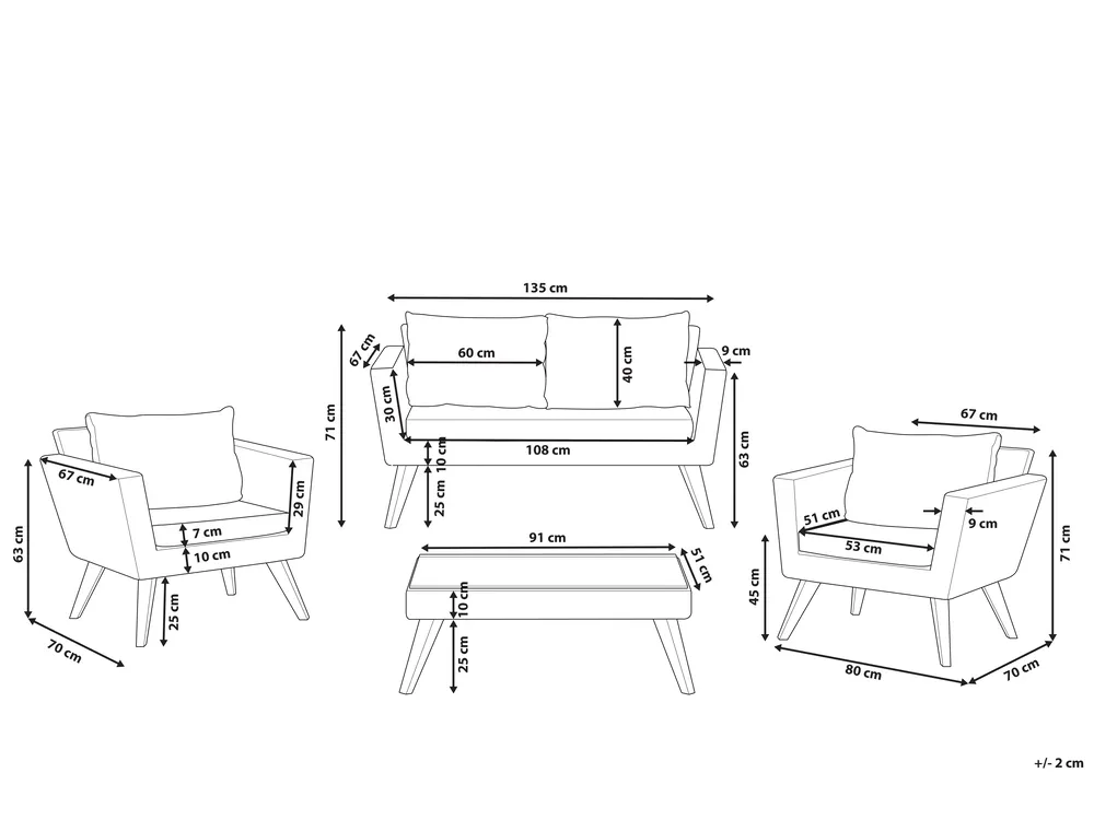 Garden Lounge Set with Table 4 Seater VITTORIA PE Rattan Off-White_930724