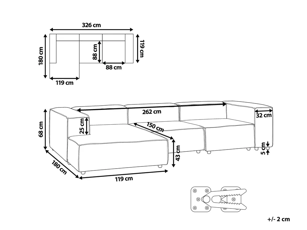 Modular Corner Sofa 4 Seater ARDAL Corduroy Light Brown Right Hand_940752