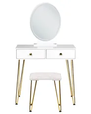 Sminkbord med spegel och pall CAEN LED Vit_844959