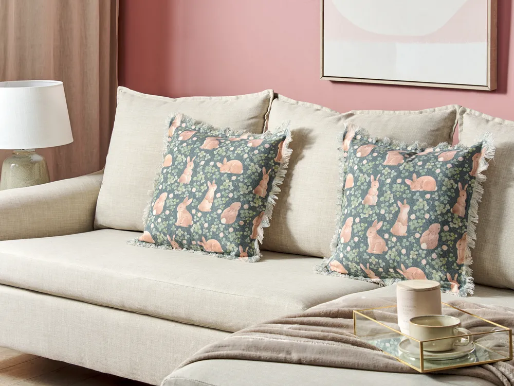 Set of 2 Decorative Cushions ALSTROEMERIA 45 x 45 cm Cotton Green Animal Pattern