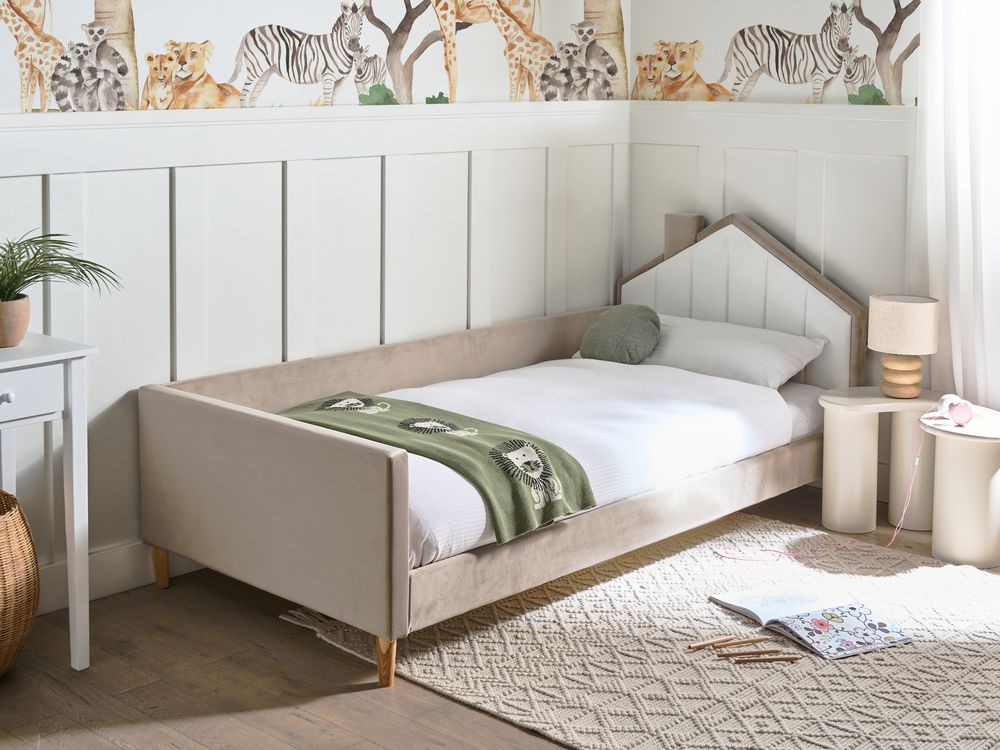 Barnsäng Hus Sammet KERVAN 90 x 200 cm Taupe