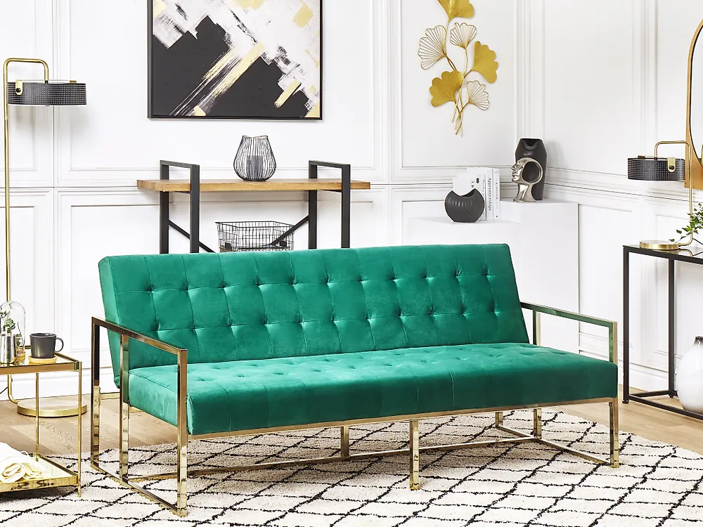Sofa Bed 3 Seater MARSTAL Velvet Emerald Green_1172348