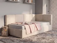 Daybed Fabric JACOU 90 x 200 cm (EU Single) with Storage Right Hand Light Beige_1092719