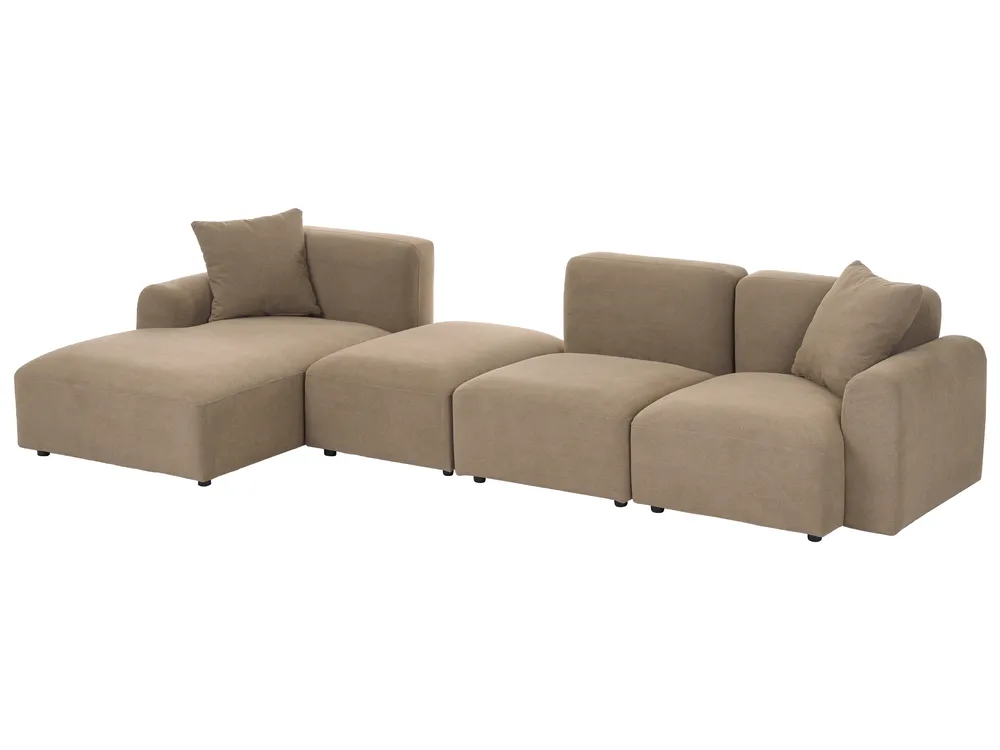Modular Corner Sofa 3 Seater HEDE with Ottoman Fabric Brown Right Hand_1087437