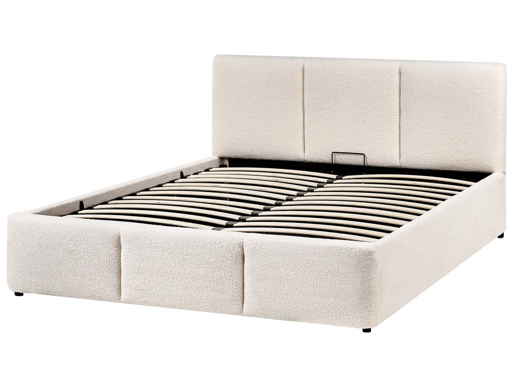 Säng med förvaring BOUSSE Bouclé Off-White 140 x 200 cm_980049