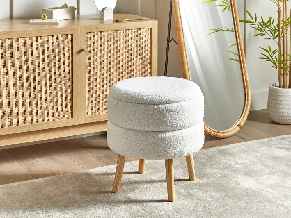 Storage Stool OKATON Boucle White