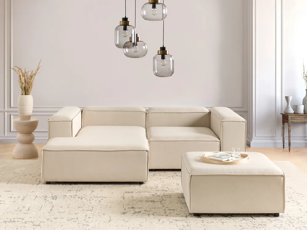 Modular Corner Sofa 2 Seater ARDAL with Ottoman Fabric Beige Right Hand