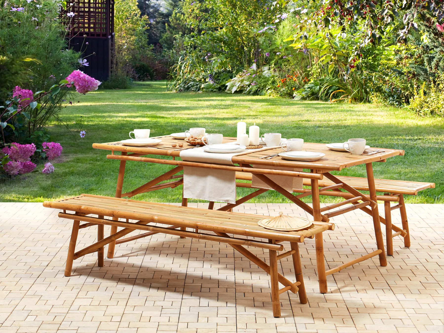 Garden Dining Set 4 Seater TINDARI Bamboo Light Brown_921534