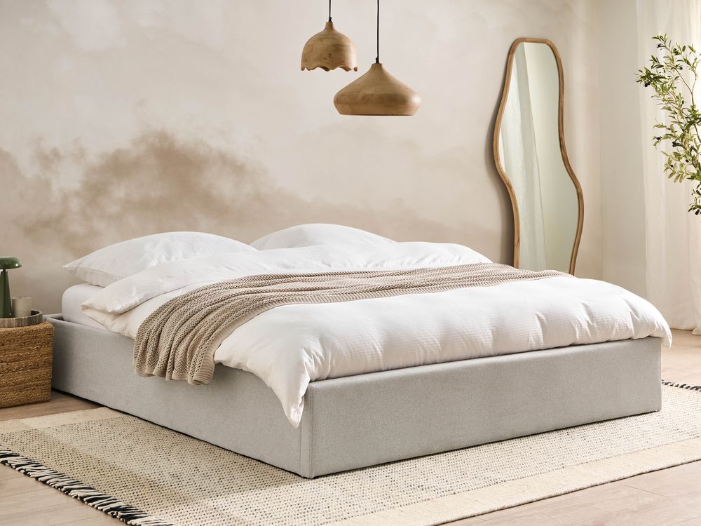 Ottoman Bed without Headboard DINAN Fabric Light Grey 180 x 200 cm (EU Super King)