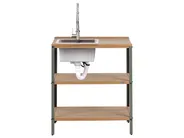 Outdoor Kitchen Island with Sink IVREA Brown/ Silver Certified Acacia Wood_988124