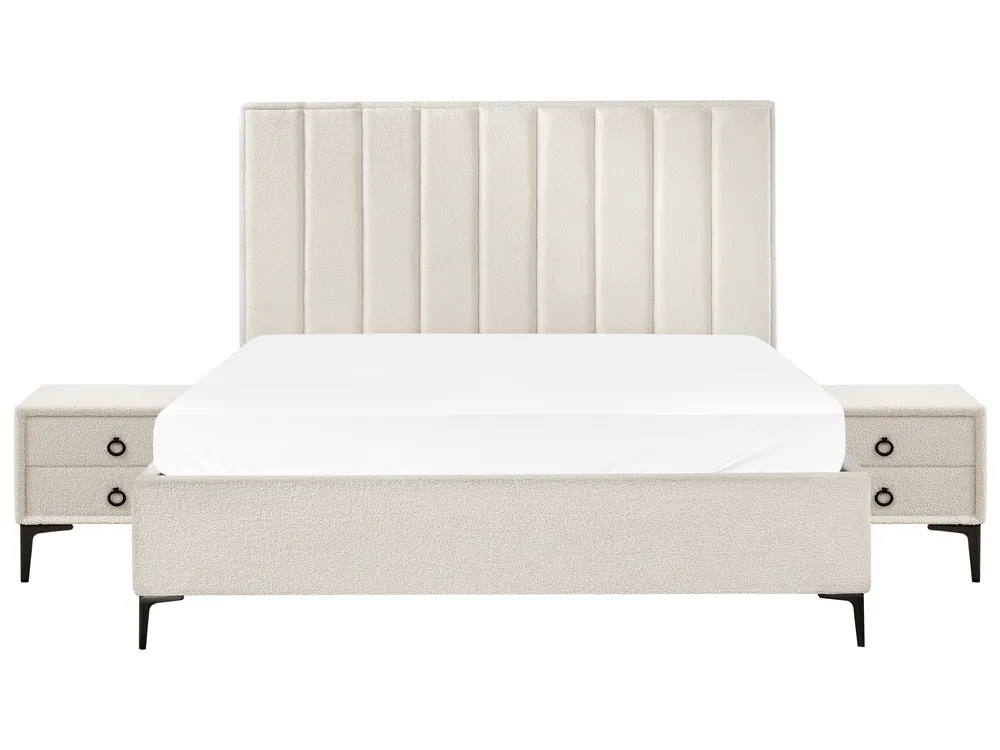 Bedroom Set SEZANNE Boucle Off-White 180 x 200 cm (EU Super King)_939816