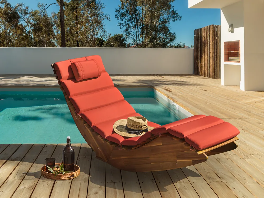 Sun Lounger with Cushion BRESCIA PREMIUM Acacia Wood Red