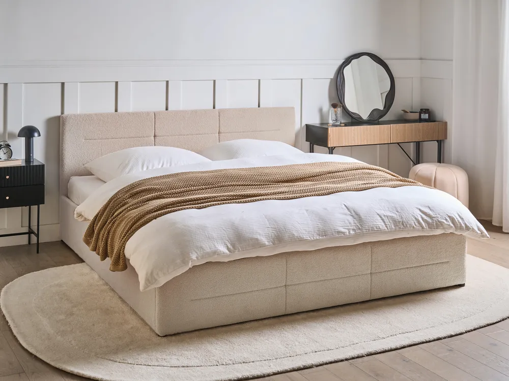 Ottoman Bed MASSOGNES Boucle Beige 180 x 200 cm