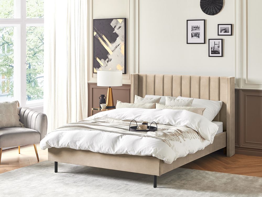 Bed Velvet VILLETTE 140 x 200 cm (EU Double) Beige