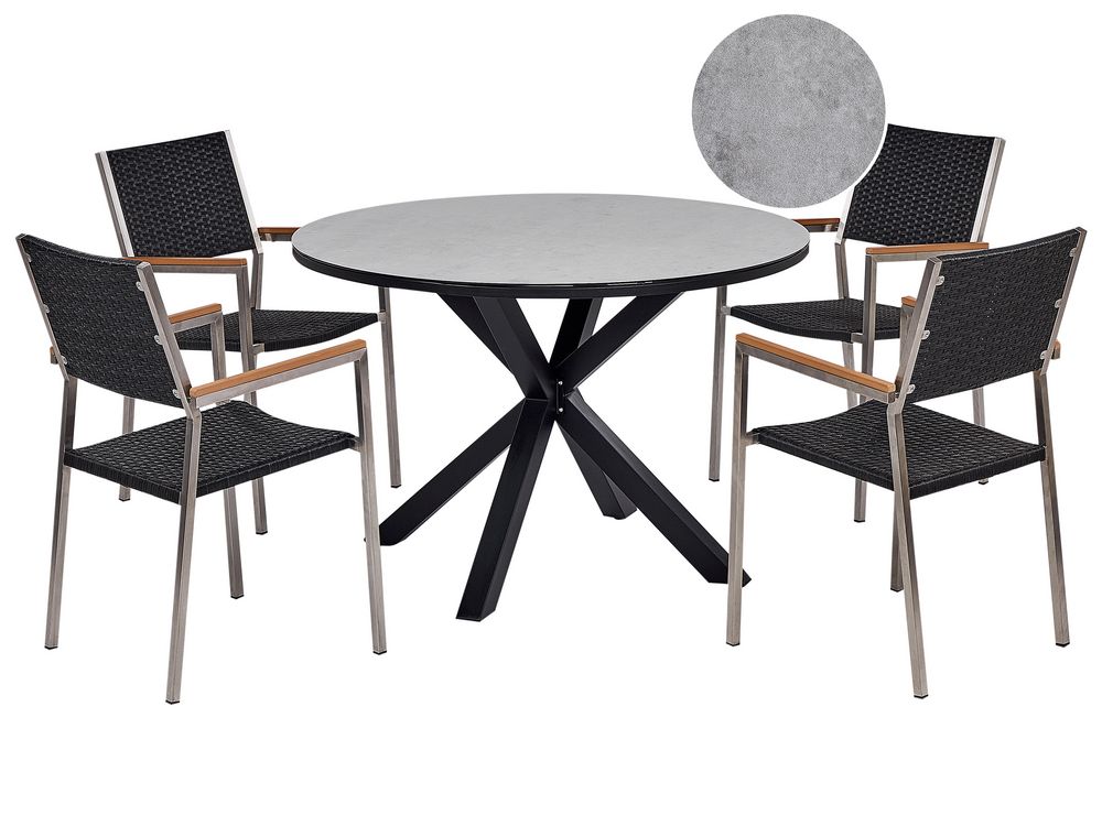 Trädgårdsmatgrupp 4-sits MALETTO/GROSSETO Konstrotting Marmoreffekt Grå/ Svart