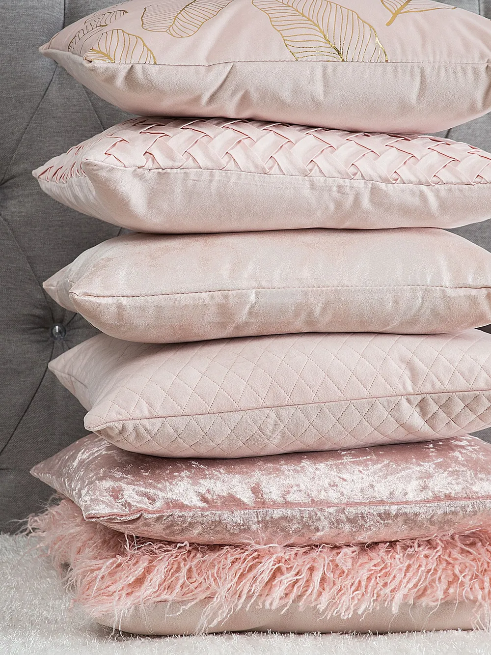 Set of 2 Decorative Cushions FREESIA 45 x 45 cm Velvet Pink Plant Pattern_771522