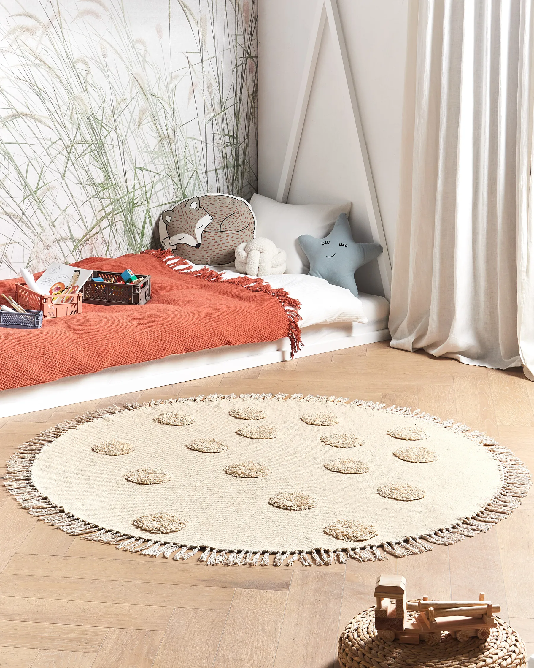 Kids Rug WAHAR Beige ø 140 cm Cotton_903826