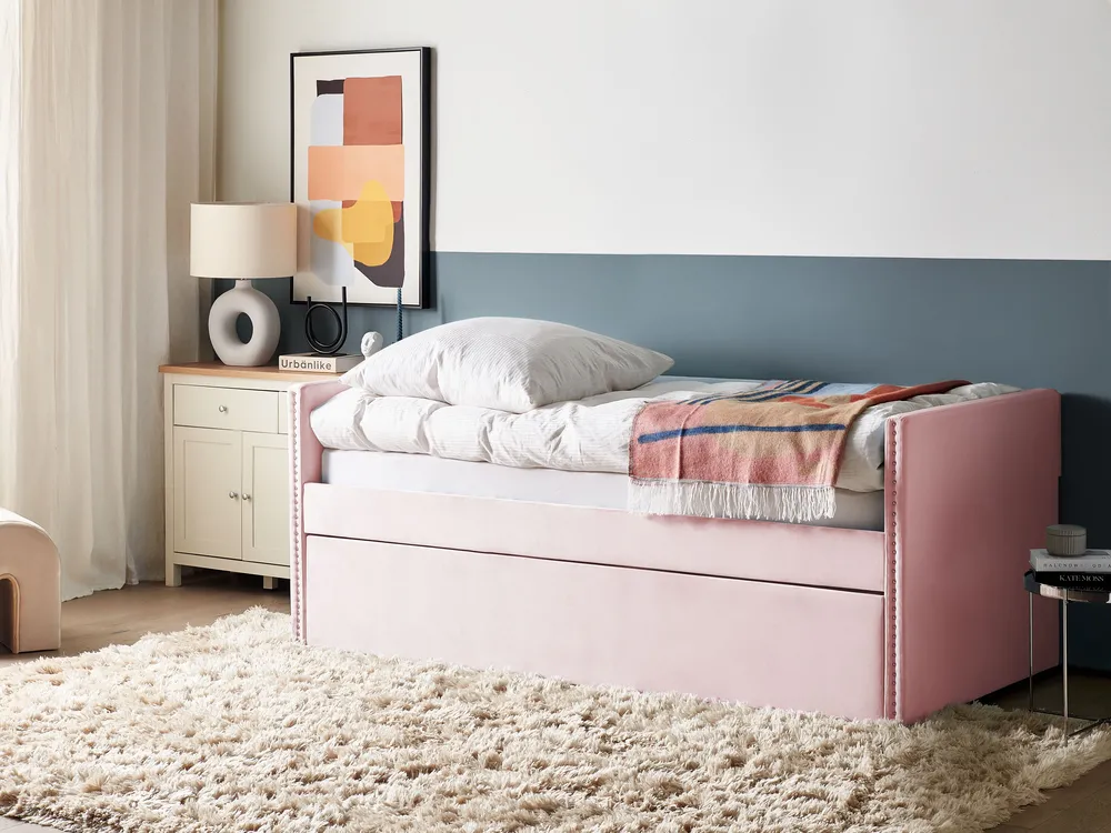 Trundle Bed Velvet TROYES 90 x 200 cm (EU Single) Pastel Pink_837086